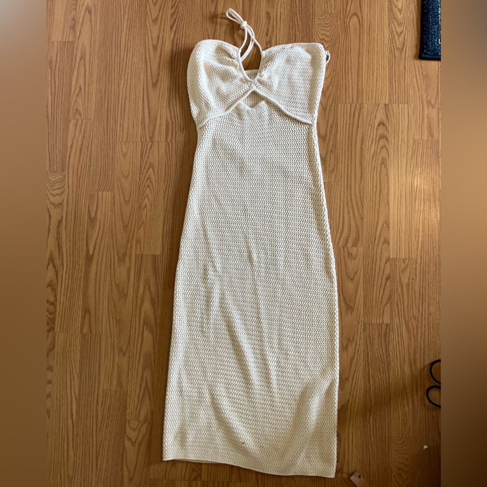 Cream Knit Maxi Dress with Halter Neck